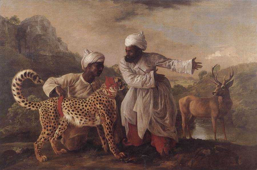 Cheetah and Stag with Two Indians